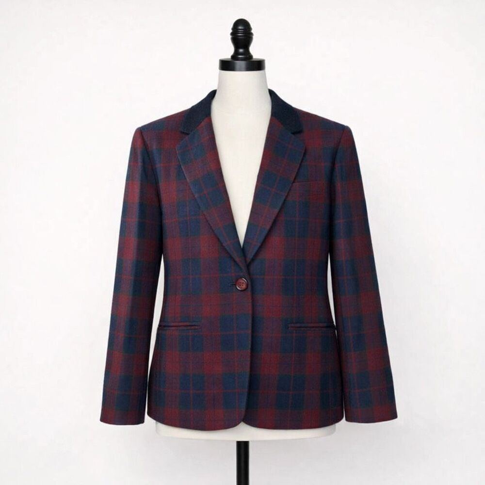 Sag Harbor Vintage Plaid Blazer Red Black Wool Jacket Size 8